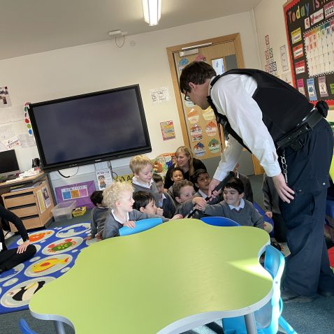 students with police officer