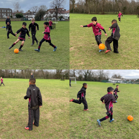 students playing football