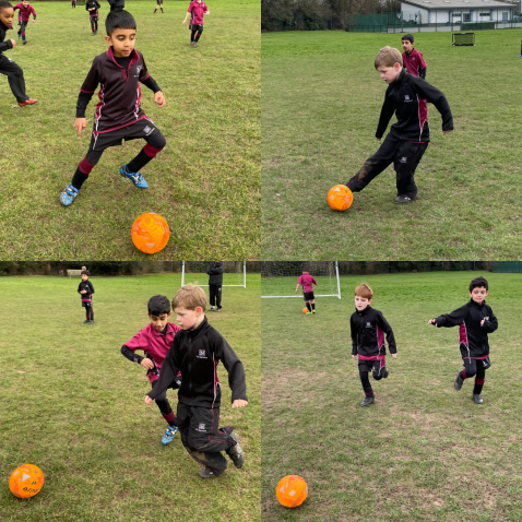 students playing football