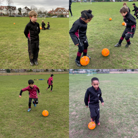 students playing football