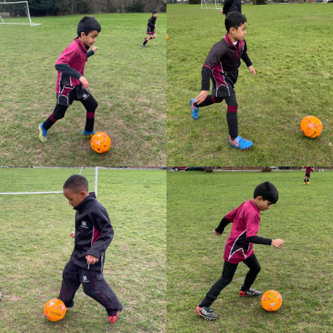 students playing football