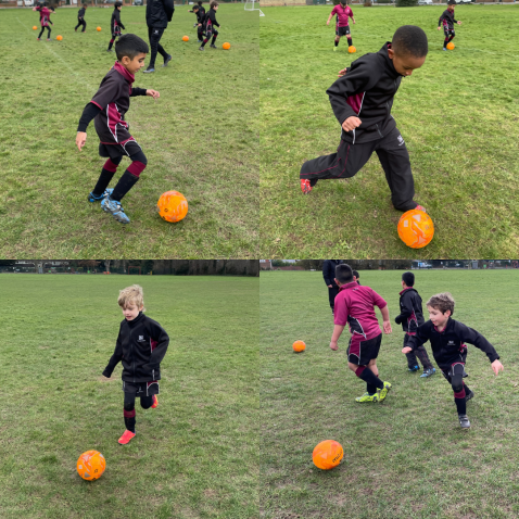 students playing football