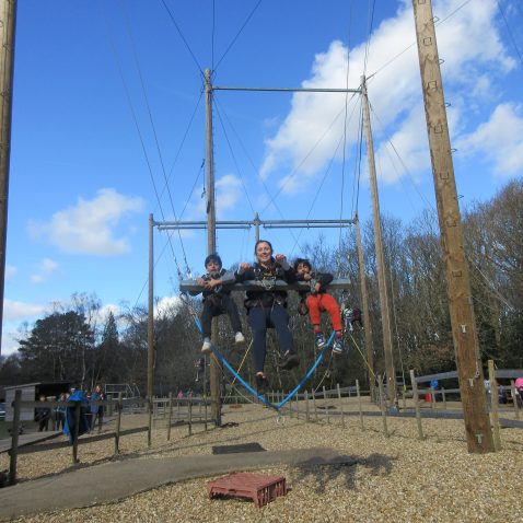 students using obstacle course