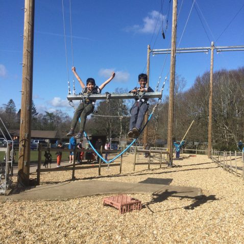 students on a trapeze