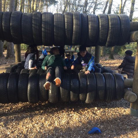 children in a tyre play area