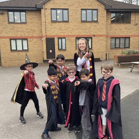 students in Harry Potter-themed dress