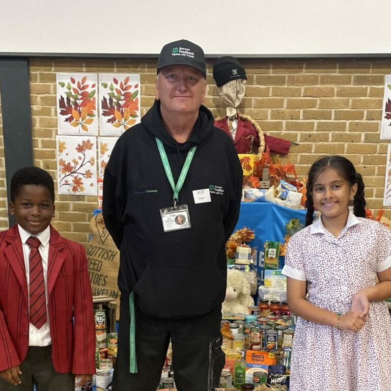 Pupils with Mr Bristow from Richmond Food Bank