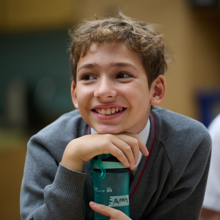 Happy schoolboy in lesson