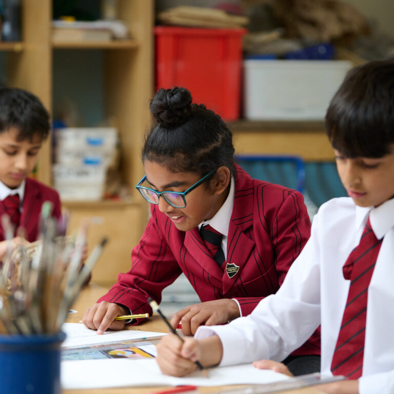 Year 6 pupils in the art room