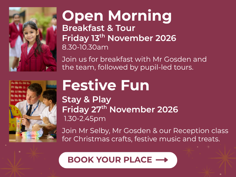 The Mall School Open Morning, 13 November 2026, and Festive Fun Stay and Play, 27 November 2026. Book your place.